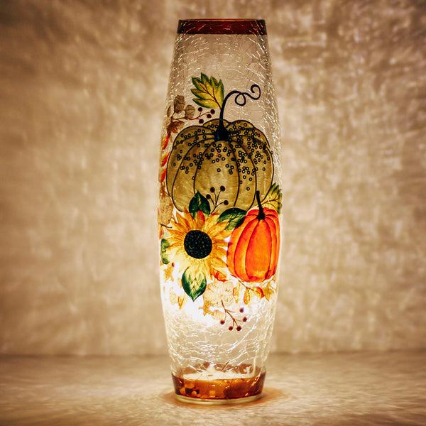 A Cheerful Giver Sunflower & Pumpkin - Crackle Glass Vase