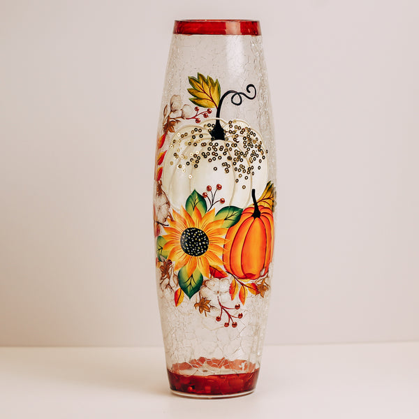a cheerful giver Sunflower & Pumpkin - Crackle Glass Vase
