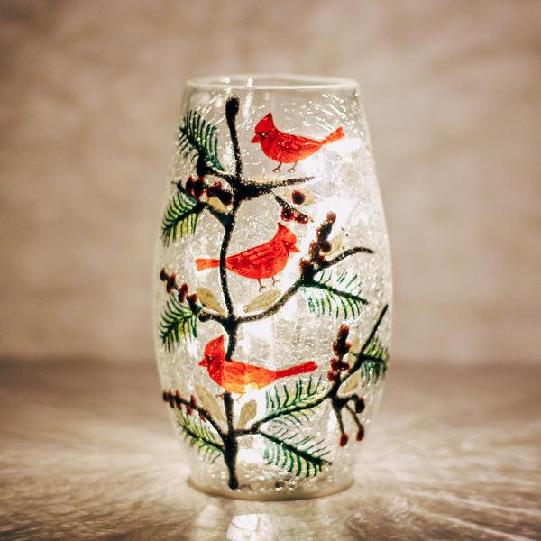 A Cheerful Giver Triple Cardinal - Crackle Glass Short Vase