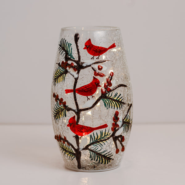 A Cheerful Giver Triple Cardinal - Crackle Glass Short Vase