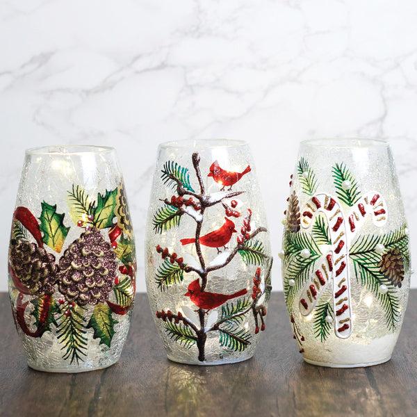 A Cheerful Giver Triple Cardinal - Crackle Glass Short Vase