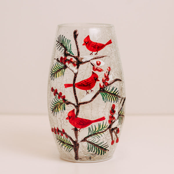 a cheerful giver Triple Cardinal - Crackle Glass Short Vase
