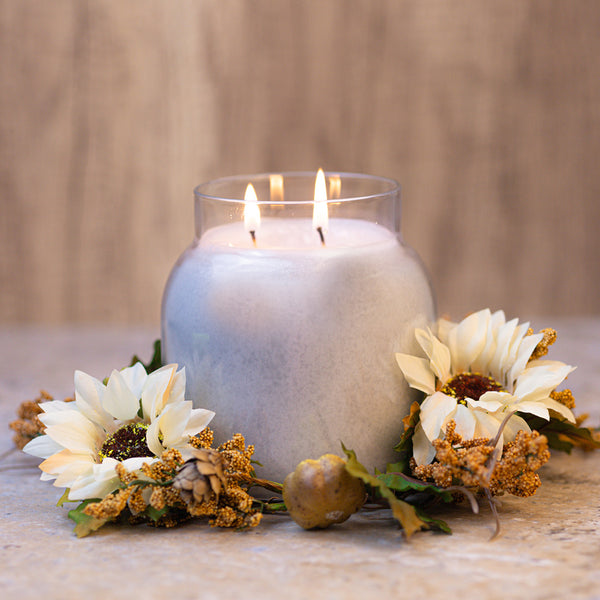 A Cheerful Giver White Sunflower & Pumpkin - Candle Ring