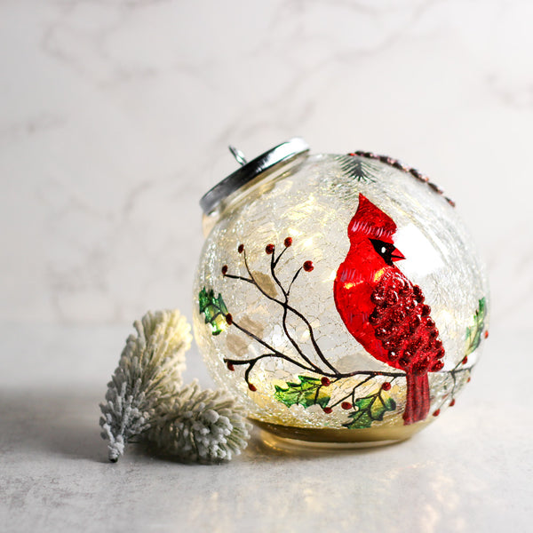 A Cheerful Giver Winter Cardinal - Crackle Glass Ornament