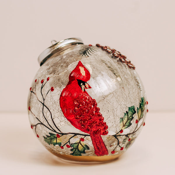 a cheerful giver Winter Cardinal - Crackle Glass Ornament