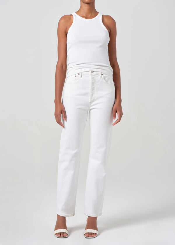 a gold e 90's Pinch Waist High Rise Straight Marshmellow