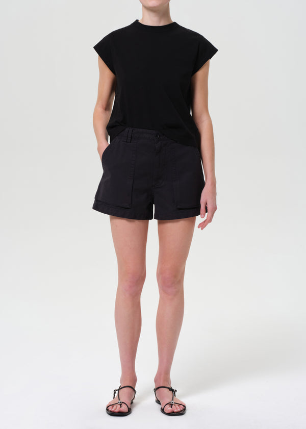 a gold e Kiva Mid Rise Cargo Short Washed Black
