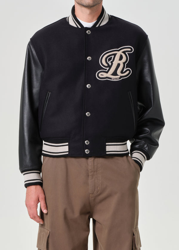 A Gold E AGOLDE / RSVP Varsity Black Wool Leather Combo Black