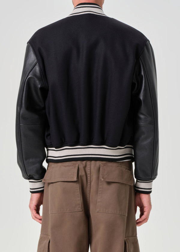 A Gold E AGOLDE / RSVP Varsity Black Wool Leather Combo Black