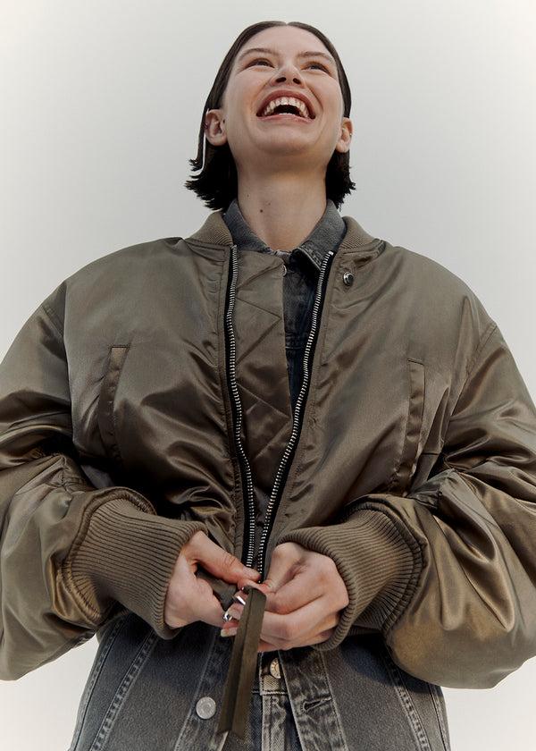 A Gold E Shoreditch Ski Club X AGOLDE Jett Bomber Jacket Sage