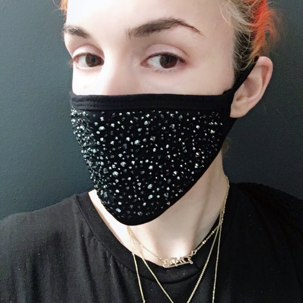 A Morir Black Cotton Crystal Face Mask Schubert Red