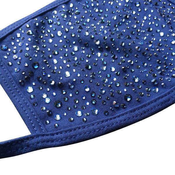 A Morir Denim Blue Cotton Crystal Face Mask Schubert Red