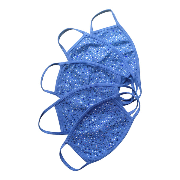 A Morir Denim Blue Cotton Crystal Face Mask Schubert Red