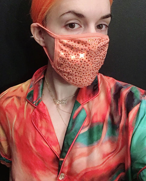 A Morir Peach Sunrise Cotton Crystal Face Mask Schubert Red