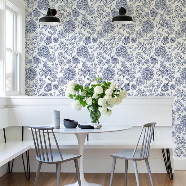 A Street Prints Ada Blue Floral Wallpaper