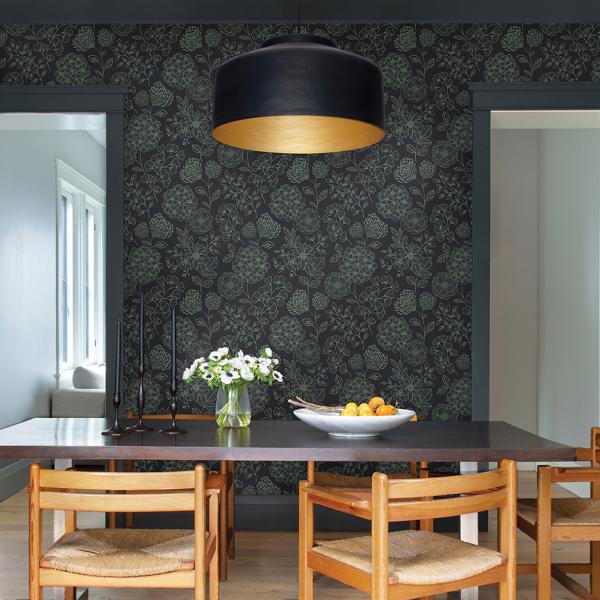 A Street Prints Ada Charcoal Floral Wallpaper