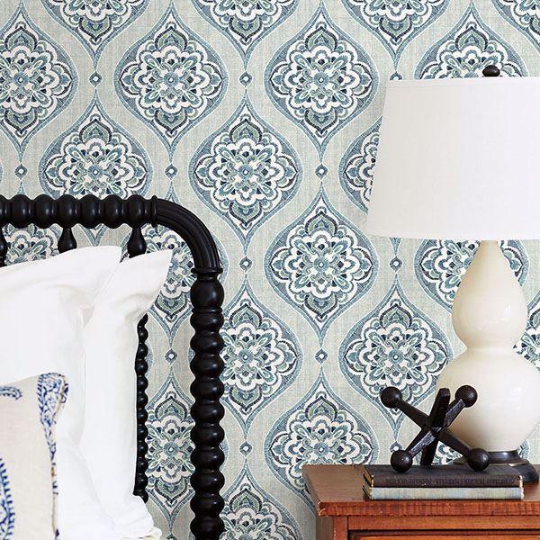 A Street Prints Adele Aqua Damask Wallpaper