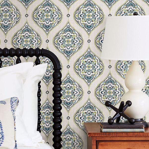 A Street Prints Adele Green Damask Wallpaper