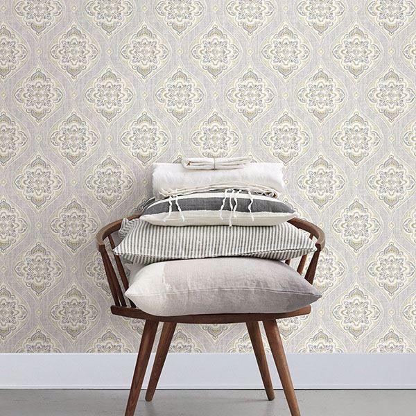 A Street Prints Adele Light Grey Damask Wallpaper