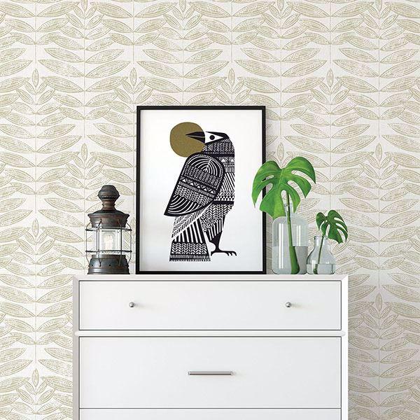 A Street Prints Akira Beige Leaf Wallpaper