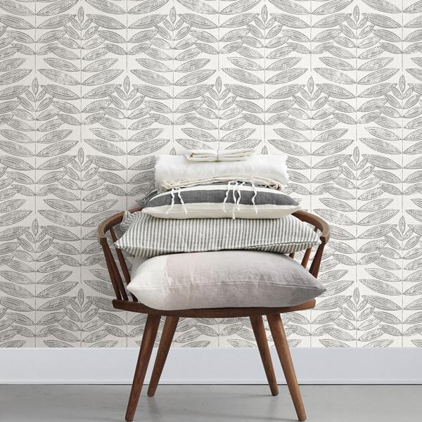 A Street Prints Akira Grey Leaf Wallpaper