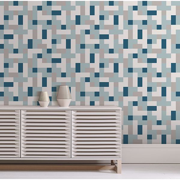 A Street Prints Alby Blue Geometric Wallpaper