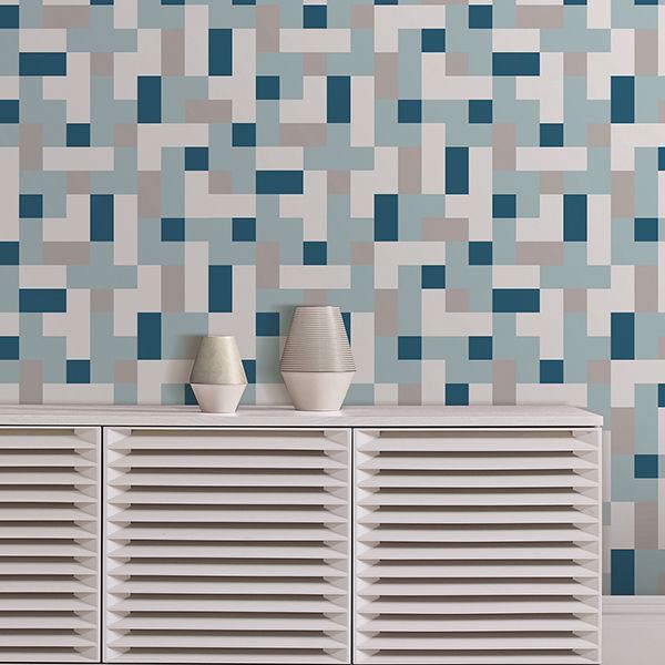 A Street Prints Alby Blue Geometric Wallpaper