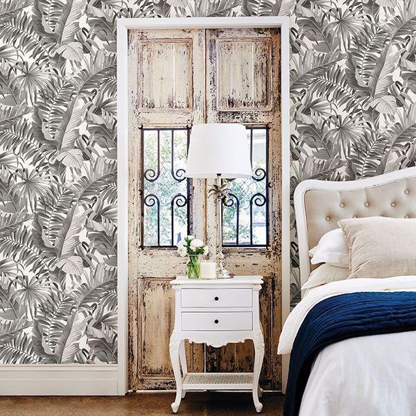 A Street Prints Alfresco Black Palm Leaf Wallpaper