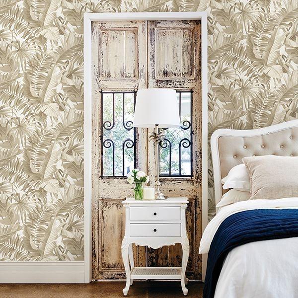 A Street Prints Alfresco Taupe Palm Leaf Wallpaper
