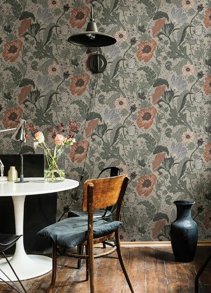 A Street Prints Anemone Grey Floral Wallpaper