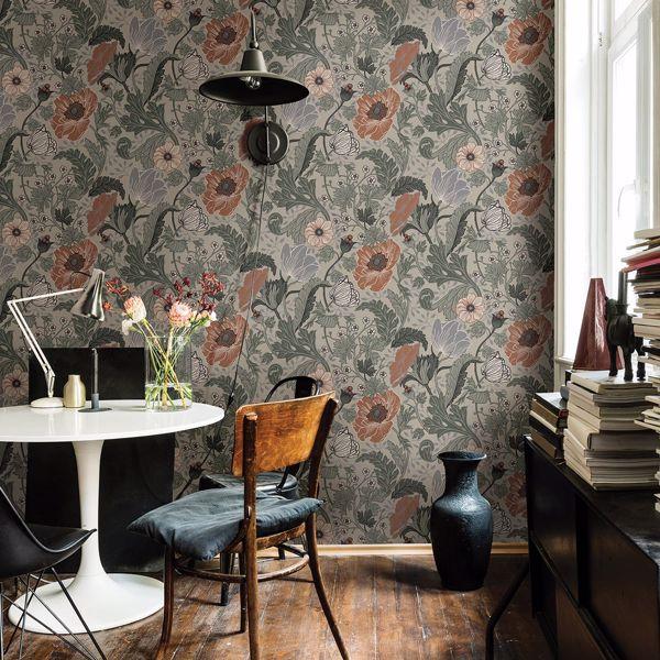A Street Prints Anemone Grey Floral Wallpaper