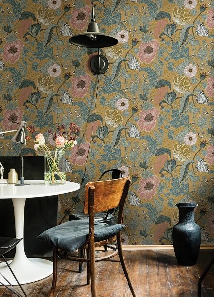 A Street Prints Anemone Mustard Floral Wallpaper