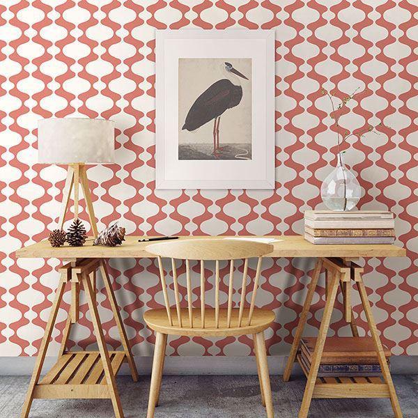 A Street Prints Ashbury Coral Retro Wallpaper