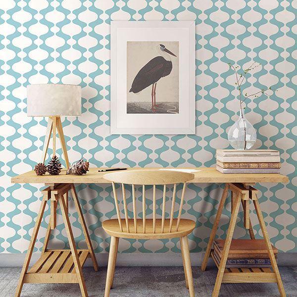 A Street Prints Ashbury Turquoise Retro Wallpaper