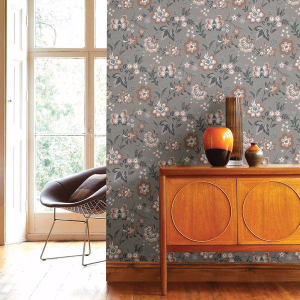 A Street Prints Athena Grey Floral Wallpaper