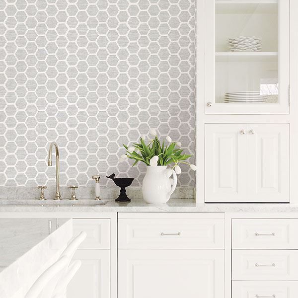 A Street Prints Aura Grey Honeycomb Wallpaper