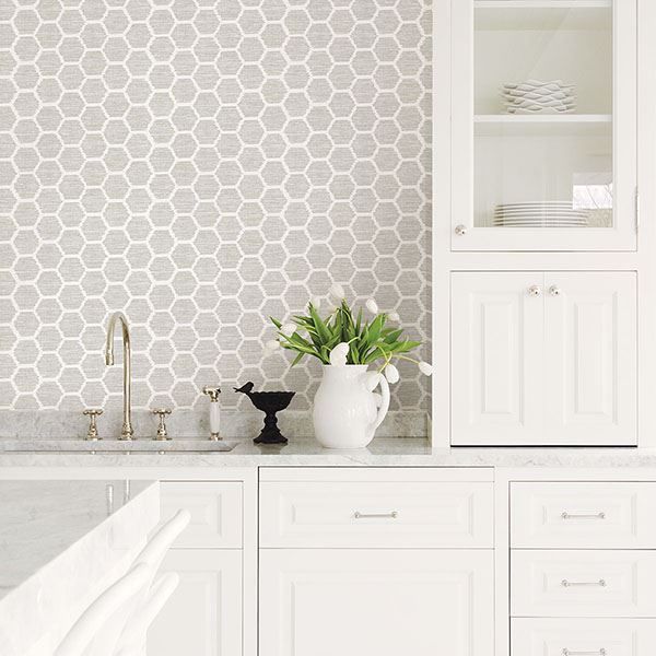 A Street Prints Aura Platinum Honeycomb Wallpaper