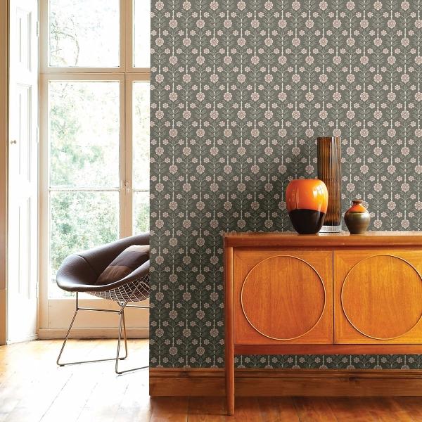 A Street Prints Aya Grey Floral Wallpaper