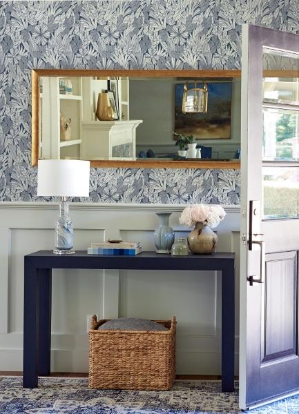 A Street Prints Bannon Blue Leaves Wallpaper