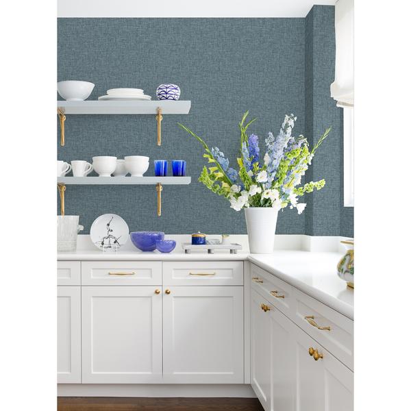 A Street Prints Bentley Navy Faux Linen Wallpaper