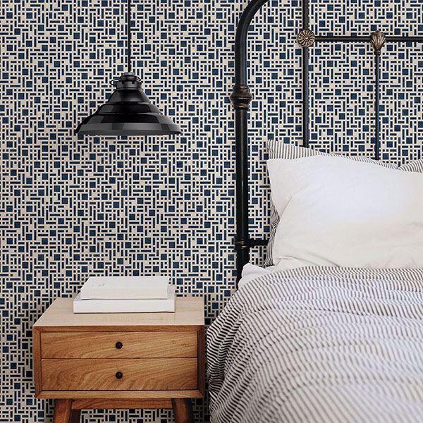 A Street Prints Bento Indigo Geometric Wallpaper