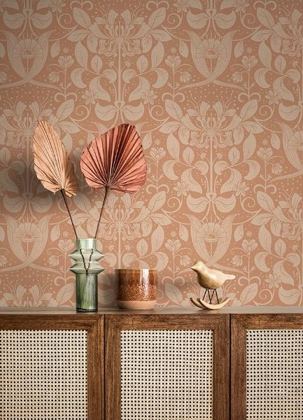 A Street Prints Berit Coral Floral Crest Wallpaper