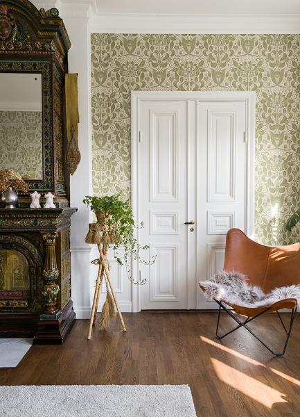 A Street Prints Berit Olive Floral Crest Wallpaper