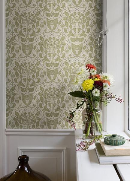 A Street Prints Berit Olive Floral Crest Wallpaper