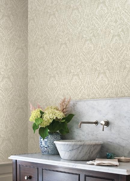 A Street Prints Berkshire Beige Damask Wallpaper