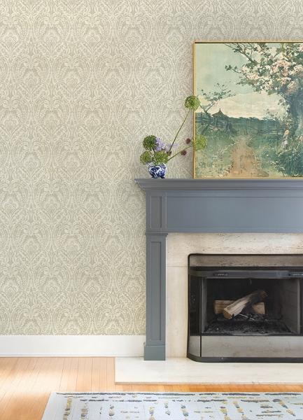 A Street Prints Berkshire Beige Damask Wallpaper