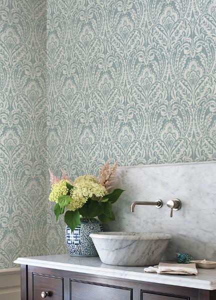 A Street Prints Berkshire Denim Damask Wallpaper