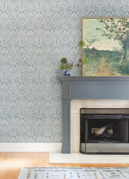 A Street Prints Berkshire Denim Damask Wallpaper