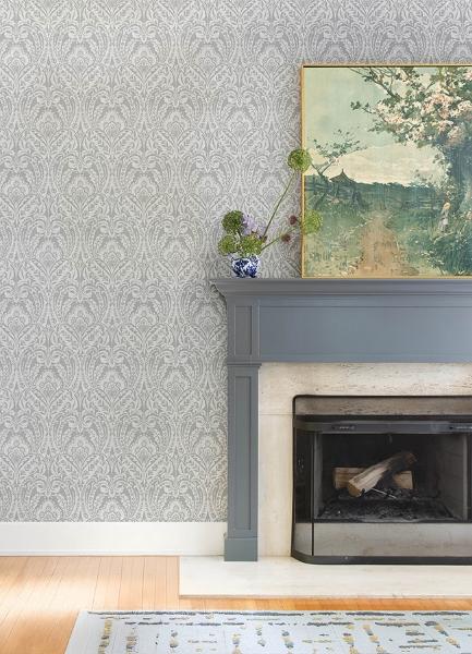 A Street Prints Berkshire Grey Damask Wallpaper
