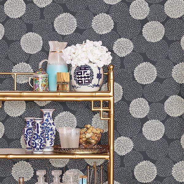 A Street Prints Blithe Charcoal Floral Wallpaper
